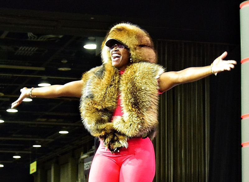 Claressa Shields addresses the crowd at her pre-fight press conference at the Detroit Auto Show on Jan. 23, 2026.