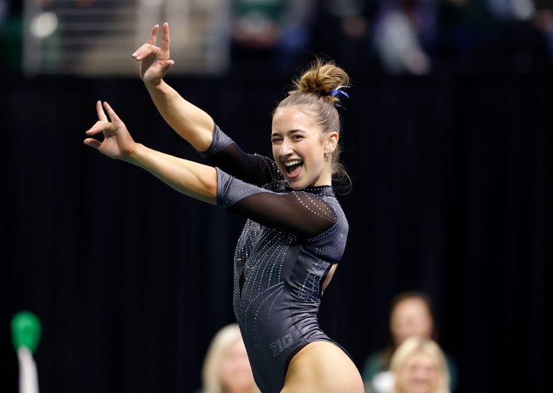 Michigan State's Stephanie Lebster competes on the floor exercise, Sunday, Jan. 25, 2026, East Lansing