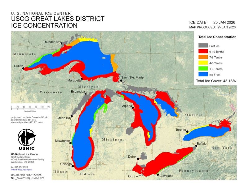 As of Jan. 25, the Great Lakes show 43.18% of ice coverage.