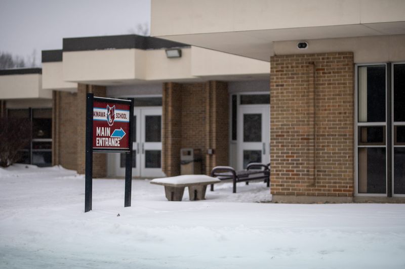 The entrance to the Kinawa school building, seen Wednesday, Jan. 28, 2026.
