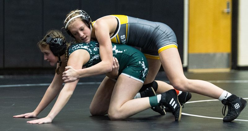 Hamilton's Abbi VerHoeven wrestles her opponent from Wayland on Friday, Jan. 30.