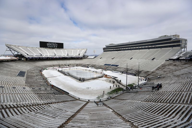 Jan 31, 2026; State College, PA, USA; A general view of the ice hockey rink inside of Beaver Stadium prior to the game between the Michigan State Spartans and the Penn State Nittany Lions. Mandatory Credit: Matthew O'Haren-Imagn Images