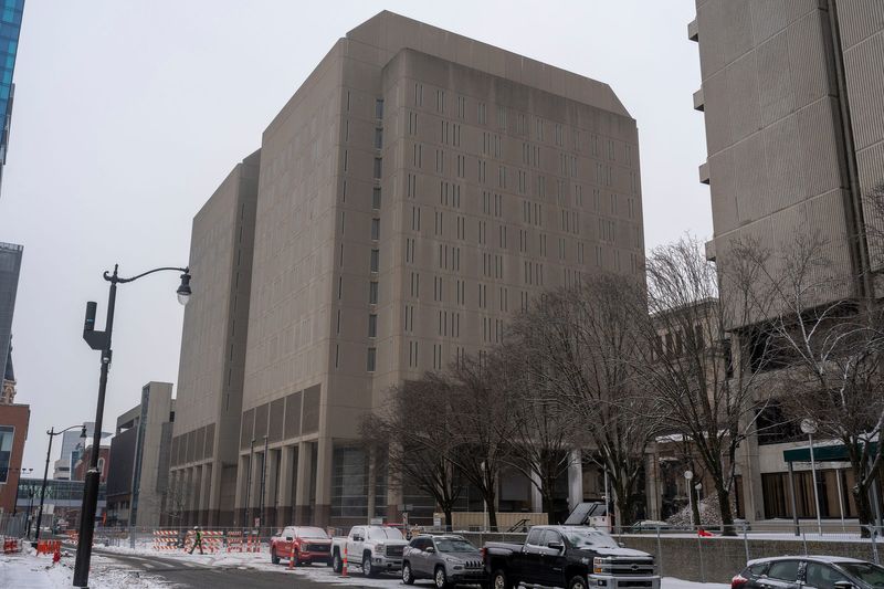 The exterior of the former Wayne County Division 1 jail in Detroit is seen on Friday, Feb. 6, 2026. The long-vacant jail is in the process of being demolished.