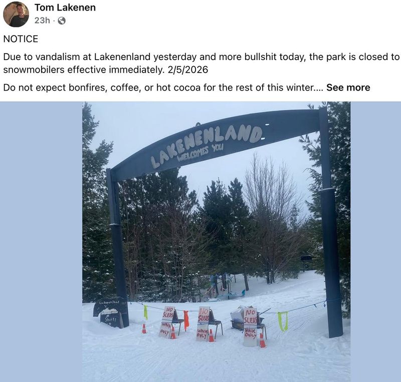 The owner of a U.P. sculpture park says its closed to snowmobilers because of vandalism.