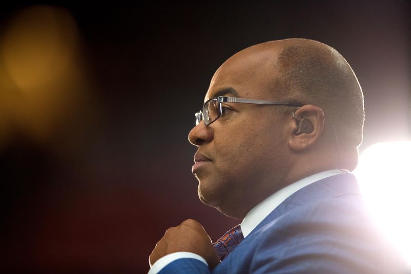 NFL Sunday Night Football announcer/analyst Mike Tirico during the New England Patriots game against the Arizona Cardinals at University of Phoenix Stadium in Glendale, Arizona, on Sept. 11, 2016.
