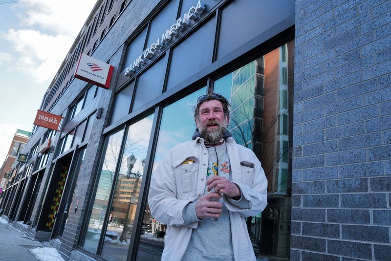 JD is a person who is homeless. He recently arrived in East Lansing from Detroit to stay with his mother for awhile. Homeless for more than 14 years, he seems to have fond memories of staying in downtown East Lansing, and said the students are kind and generous and he has often slept on the outdoor stage on Albert Avenue. He says he will soon be leaving for Miami.