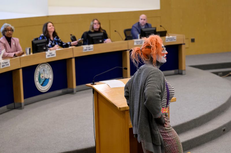 A Port Huron resident named Trash the Clown speaks during the public comment period of the Port Huron City Council's meeting on Feb. 9, 2026. Under a rule the council adopted in January, residents can speak for public comment at the beginning of the council meeting, while nonresidents must wait until near the end of the meeting. Trash spoke at the beginning because she owns a business in the city.