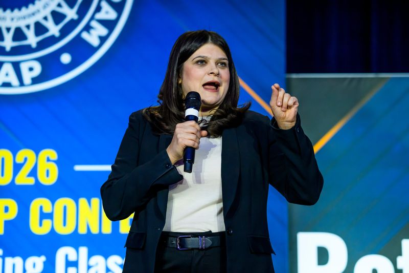 U.S. Rep. Haley Stevens, a Democrat from Birmingham, speaks Wednesday at a Senate candidate forum hosted by a the United Auto Workers in Washington, D.C.