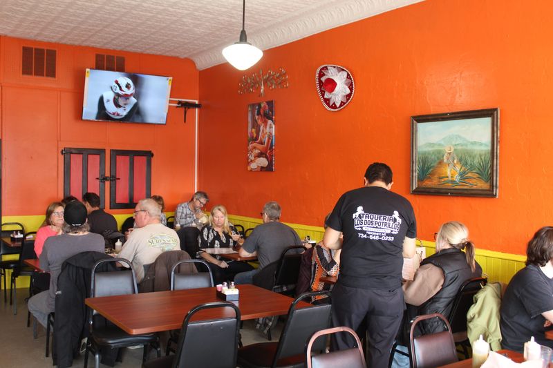 The inside of Taqueria Los Dos Potrillos, 126 W. Main St., shortly after a lunch rush on Feb. 12, 2026.