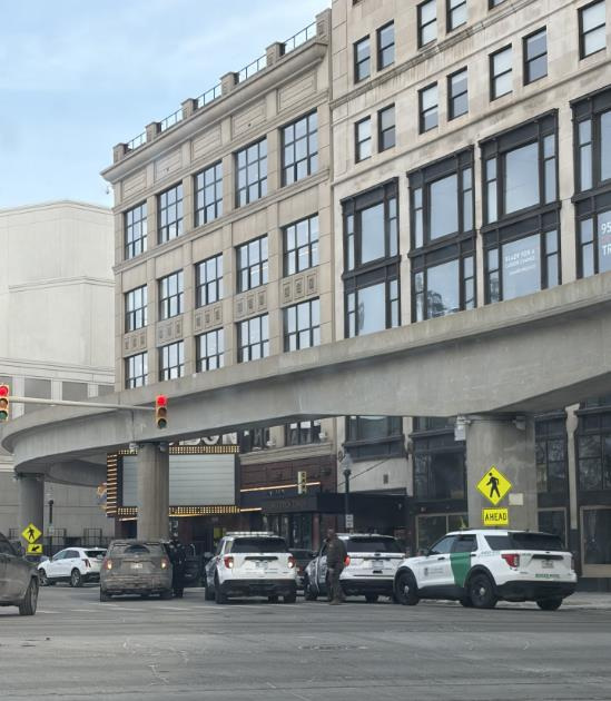 Detroit police and Customs and Border Patrol in downtown Detroit on Monday, Feb. 9, 2026.