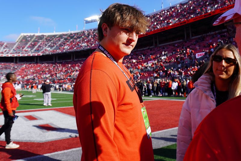 Tri-Village offensive tackle Dominic Black visits Ohio Stadium on the day of the Ohio State Buckeyes football game against the Rutgers Scarlet Knights on Nov. 22, 2025.