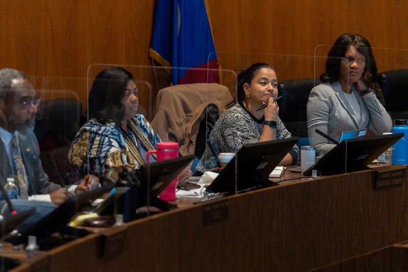 Detroit City Council member Gabriela Santiago-Romero along other council members listen to public comment during a Detroit City Council meeting at the Coleman A. Young Municipal Center in Detroit on Tuesday, Jan. 13, 2026.