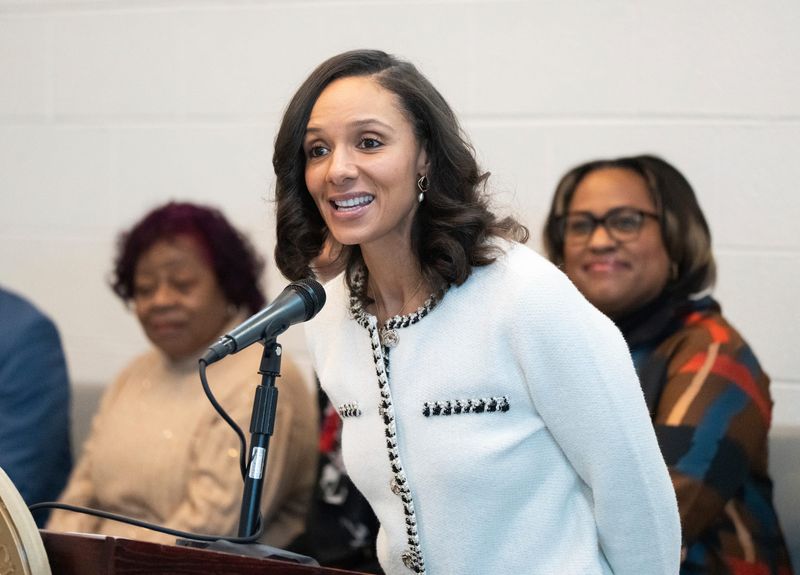 Detroit Mayor Mary Sheffield speaks during a press conference at The Ford Community Center - East in Detroit on Tuesday, January 20, 2026, announcing a campaign for free tax preparation for Detroit residents earning under $69,000 to help maximize receiving federal and state tax credits.