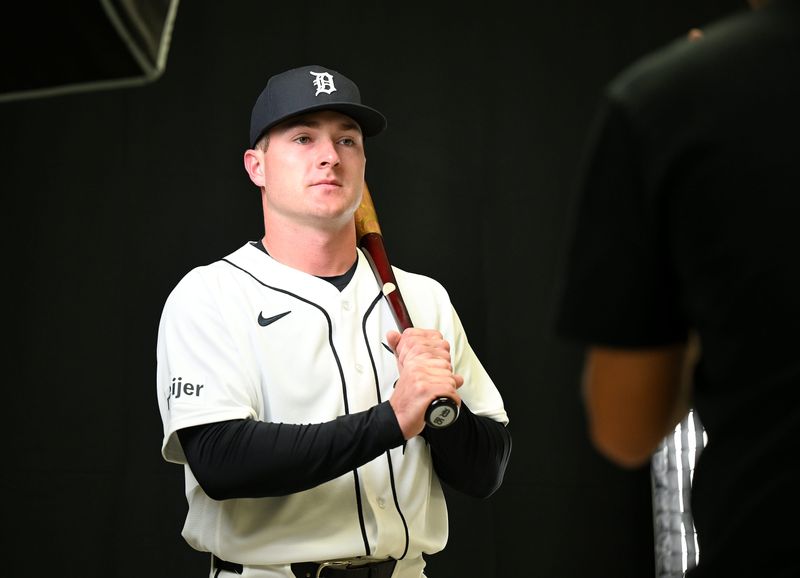 Tigers infielder prospect Kevin McGonigle poses for a photo during photo day at Tigers spring training in Lakeland, Fla. on Feb. 17, 2026.