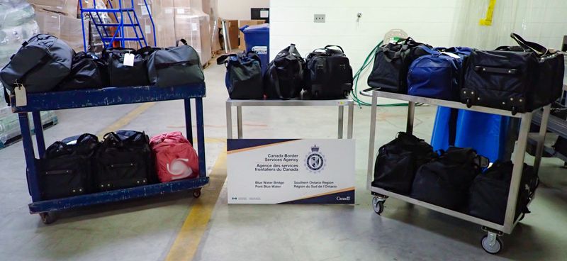 Duffel bags seized entering Canada at the Blue Water Bridge on Feb. 4, 2026.