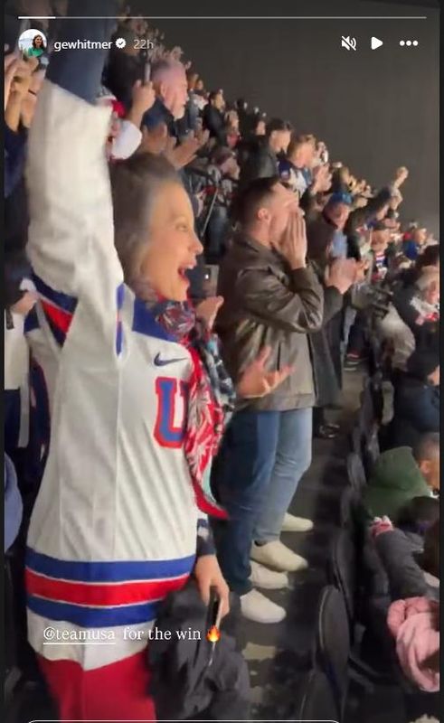 Gov. Gretchen Whitmer celebrates at the Olympic women's hockey final Thursday, Feb. 19, 2026 at the Milano Cortina Games, where Team USA took gold in overtime.