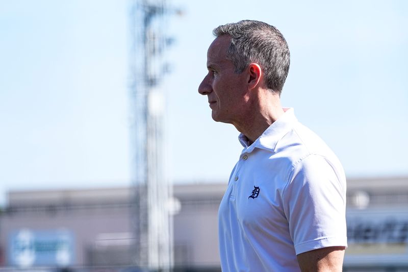 Detroit Tigers team owner Chris Ilitch watches practice during spring training at TigerTown in Lakeland, Fla. on Friday, Feb. 20, 2026.