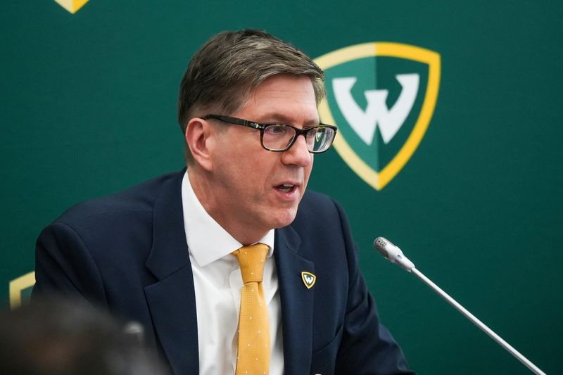 Wayne State University President Richard Bierschbach speaks after being named the new president during a board of governors meeting at the McGregor Memorial Conference Center at the Detroit campus on Tuesday, Feb. 24, 2026.