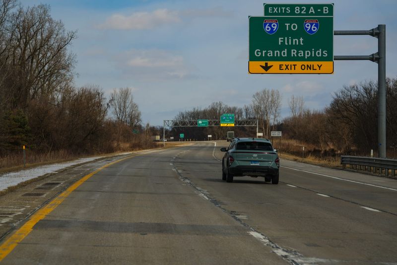 Traffic moves down U.S. 127 southbound between the Lake Lansing Road and I-69 to I-96 interchange, Tuesday, Feb. 24, 2026.