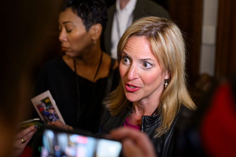 Michigan Secretary of State Jocelyn Benson takes questions from members of the press after Governor Gretchen Whitmer delivered the State of the State address on Wednesday, Feb. 25, 2026 at the Michigan State Capitol in Lansing.