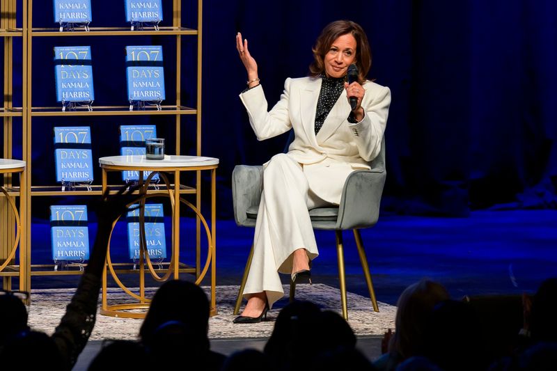 Former Vice President Kamala Harris speaks during an event promoting her new book, 107 Days, on Friday, Feb. 27, 2026 at The Fillmore in downtown Detroit.