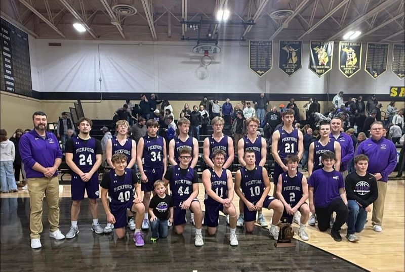 The Pickford boys basketball team captured a second consecutive MHSAA Division 4 district title by winning at St. Ignace on Friday, Feb. 27.