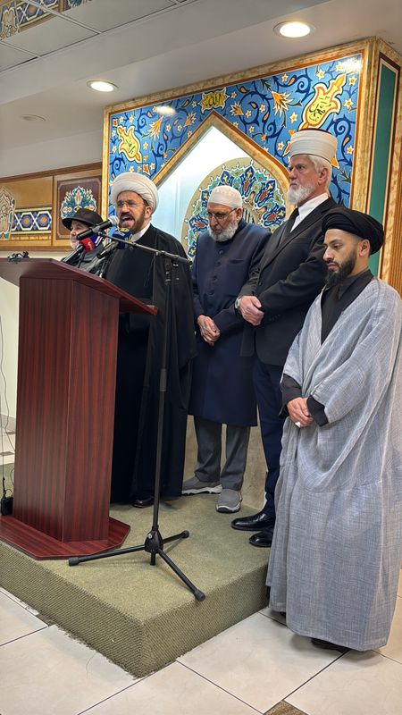Mohammed Ali Elahi, a co-chair of the Imams Council of Michigan, condemns the U.S. involvement with Israel in military strikes on Iran that killed the country's supreme leader, Ayatollah Ali Khamenei, during a news conference on March 3, 2026 at the Islamic House of Wisdom in Dearborn Heights.