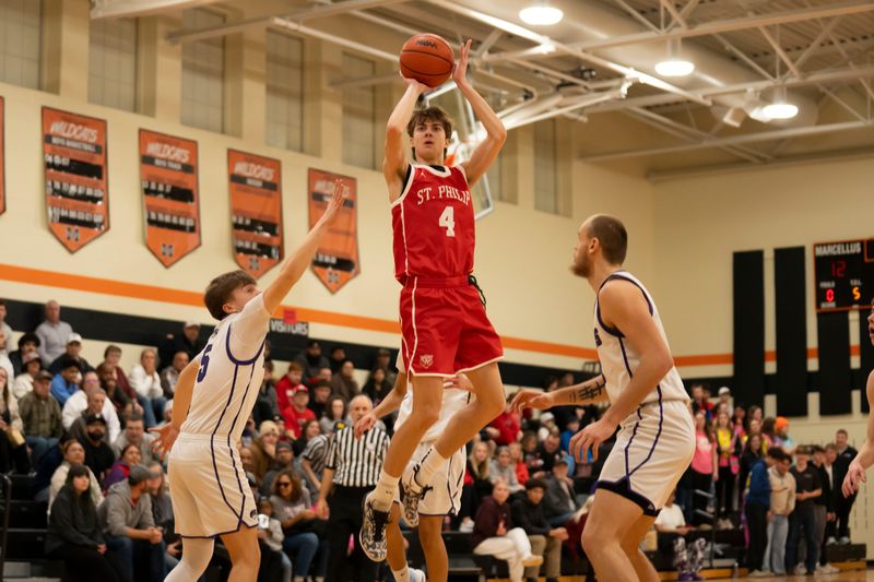 St. Philip senior Jackson Dzwik shoots during a playoff game against Lawrence at Marcellus High School on Tuesday, March 3, 2026.