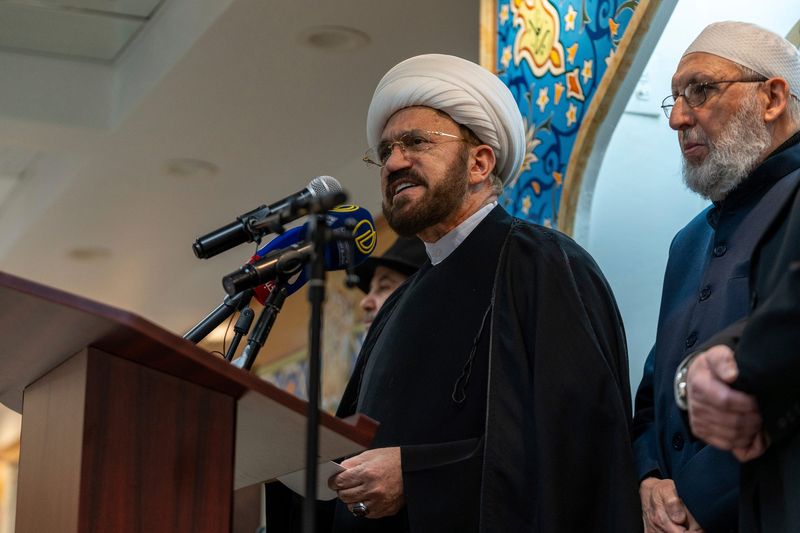 Imam Mohammad Ali Elahi speaks during news conference at the Islamic House of Wisdom in Dearborn Heights on Tuesday, March 3, 2026. The Imams Council of Michigan addressed the media on regional tensions and calls for diplomatic engagement.