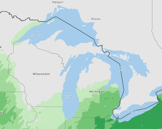 Rain outlook for Michigan. Zero to 0.6 of an inch of rain is forecast across the state.