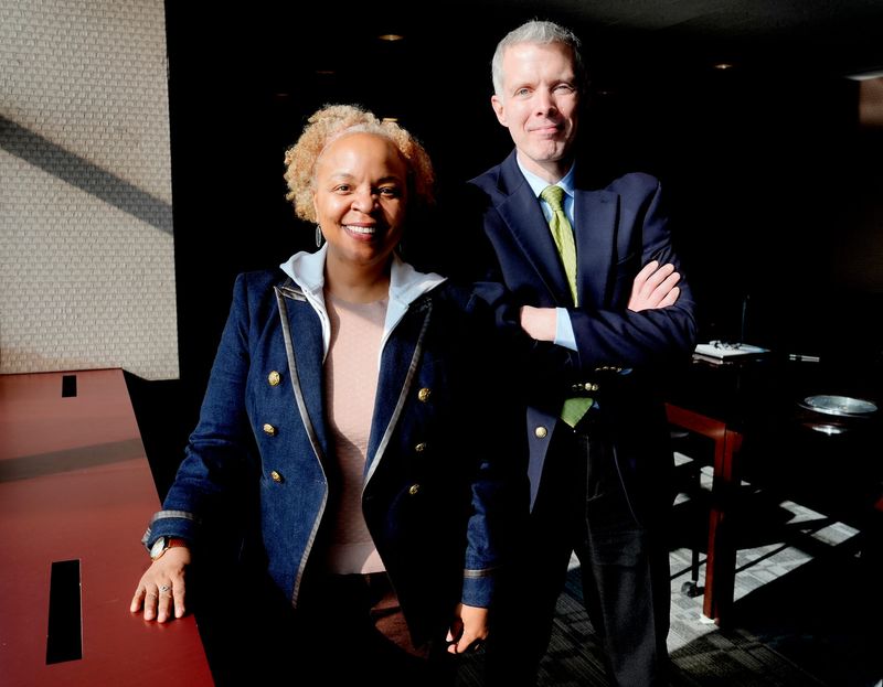 Benita Miller, director, Department of Human, Homeless and Family Services and Luke Shaefer, chief executive of Health, Human Services and Poverty Solutions for the city of Detroit on the 11th floor of the Coleman A. Young Municipal Center in Detroit on Wednesday, Feb. 18, 2026.