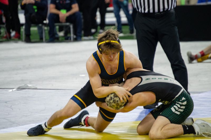 Hillsdale junior Brody Arnold wrestles in his first state finals appearance.