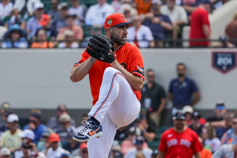 Tigers pitcher Justin Verlander made his spring debut Friday against the Boston Red Sox in Lakeland, Florida.
