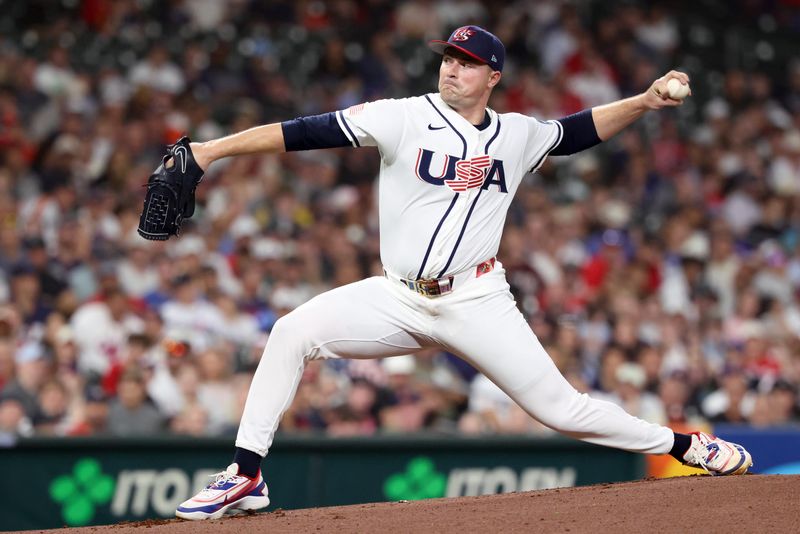 United States pitcher Tarik Skubal throws a pitch against Great Britain during the first inning in the World Baseball Classic in Houston at Daikin Park on Saturday, March 7, 2026.