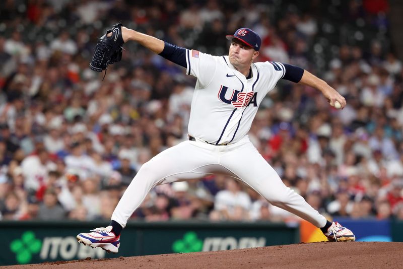 Tarik Skubal of Team USA throws a pitch against Great Britain during the first inning on Saturday night.
