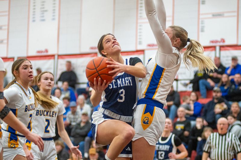 Payton Glasby led Gaylord St. Mary with 26 points in the Snowbirds regional semifinal victory over Buckley on Monday, March 9 at Johannesburg-Lewiston High School in Johannesburg, Mich.