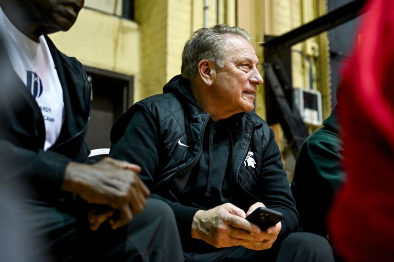 Michigan State head coach Tom Izzo watches East Lansing take on Ann Arbor Pioneer during the fourth quarter on Tuesday, March 10, 2026, at the Don Johnson Fieldhouse in Lansing.