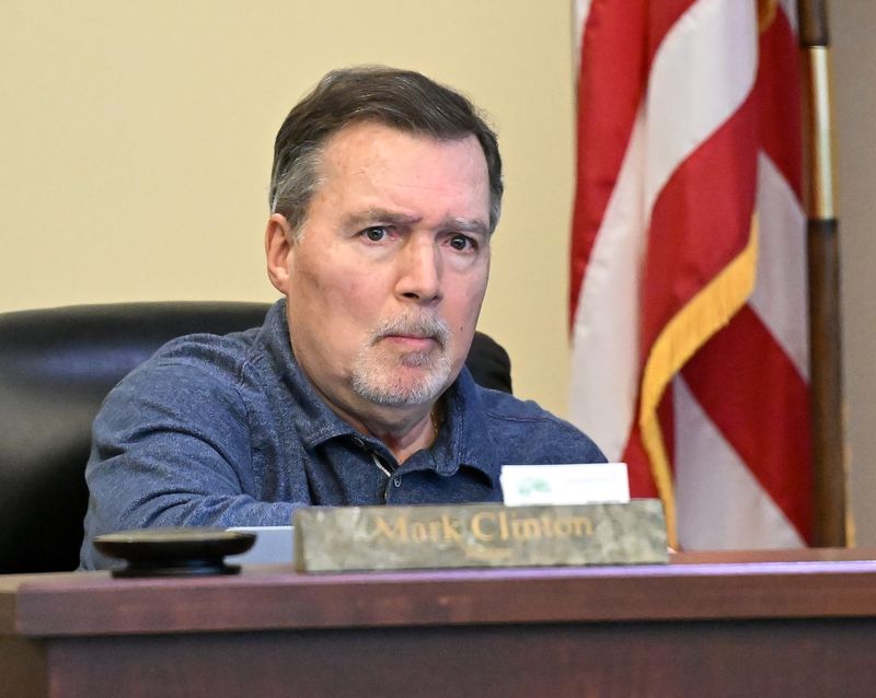 Board member Mark Clinton during the Plymouth Township Board meeting in Plymouth Township, Mich. on March 10, 2026.