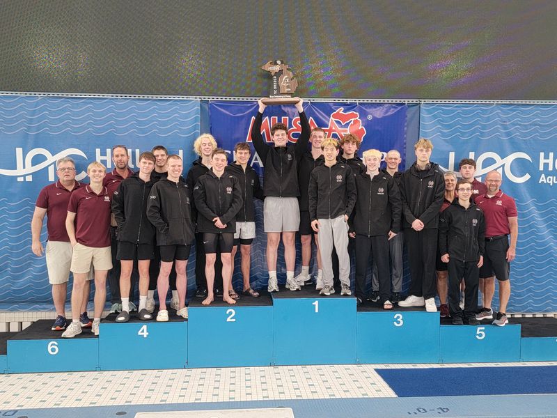 The Holland Christian boys swim and dive team finished second at the Division 3 state finals on Saturday, March 14, at Holland Aquatic Center.