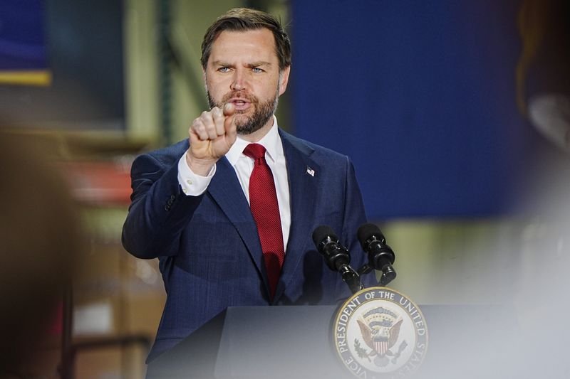 U.S. Vice President JD Vance speaks at a manufacturing facility in Auburn Hills, Mich, Wednesday, March 18, 2026.