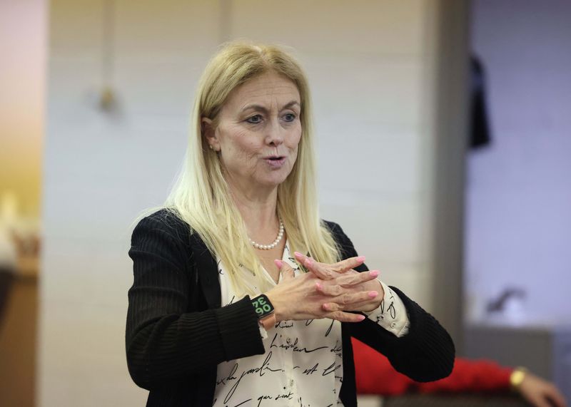 Dr. Amy Wilcox, Hazel Park Schools Superintendent, talks at a “coffee with the superintendent” gathering at the Longfellow Community Center, Tuesday, March 17, 2026 in Hazel Park, Mich.