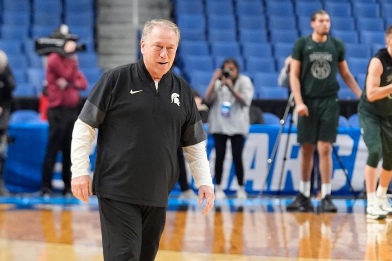 Michigan State Spartans head coach Tom Izzo observes during a practice session ahead of the first round of the men's 2026 NCAA Tournament at Keybank Center in Buffalo, New York, on Wednesday, March 18, 2026.