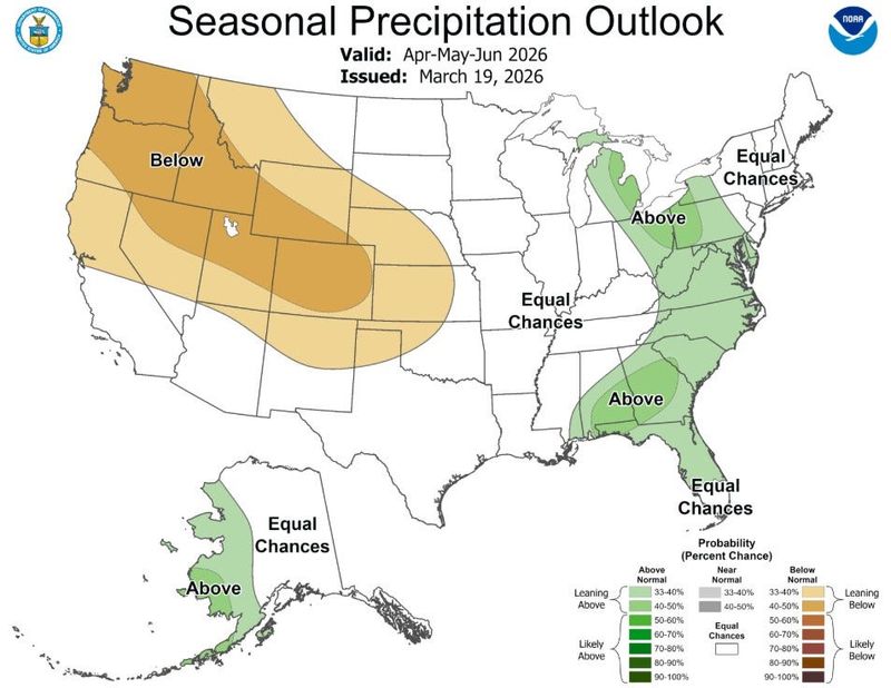 Precipitation outlook for April, May and June for the U.S., issued on March 19.