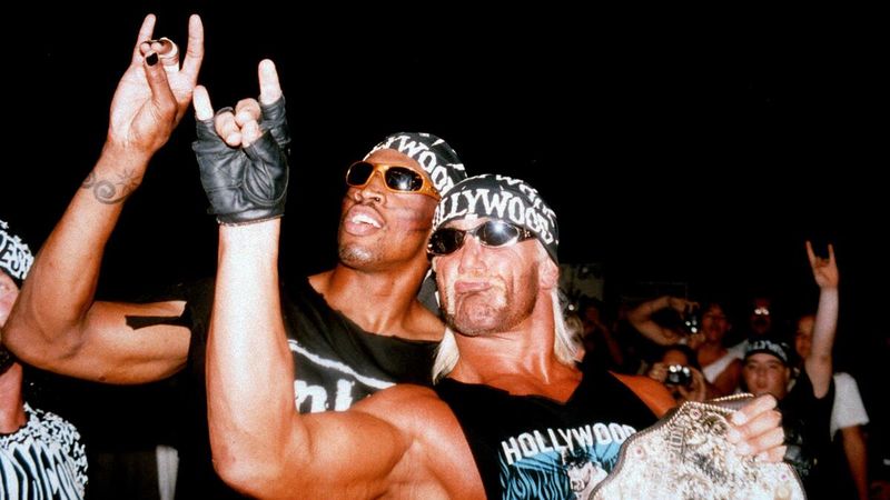 Dennis Rodman ran with "Hollywood" Hulk Hogan during a 1990s secondary career in World Championship Wrestling.