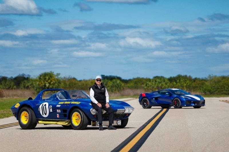 Sebring, Florida - Roger Penske (with original Grand Sport 001 race car) 2027 Corvette Grand Sport sneak peek