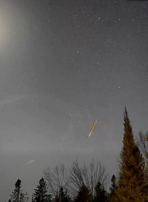 Michigan Storm Chaser's camera in Wolverine captured this image of a meteor streaking through the sky on March 23, 2026.