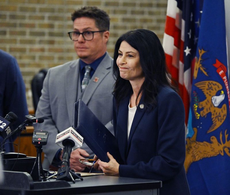 Attorney General Dana Nessel, Romulus Mayor Robert McCraight and state Dylan Wegela, D-Garden City, held a press conference at Romulus City Hall in March to announce a lawsuit challenging ICE’s conversion of the warehouse to a detention center. The Department of Homeland Security recently responded to their filing.