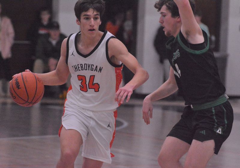 Senior forward Andrew Kiefer (34) was one of five Cheboygan boys basketball players to make the all-Northern Shores Conference team. Kiefer's big season earned himself a first team honor, along with junior teammate Nolan Schley.