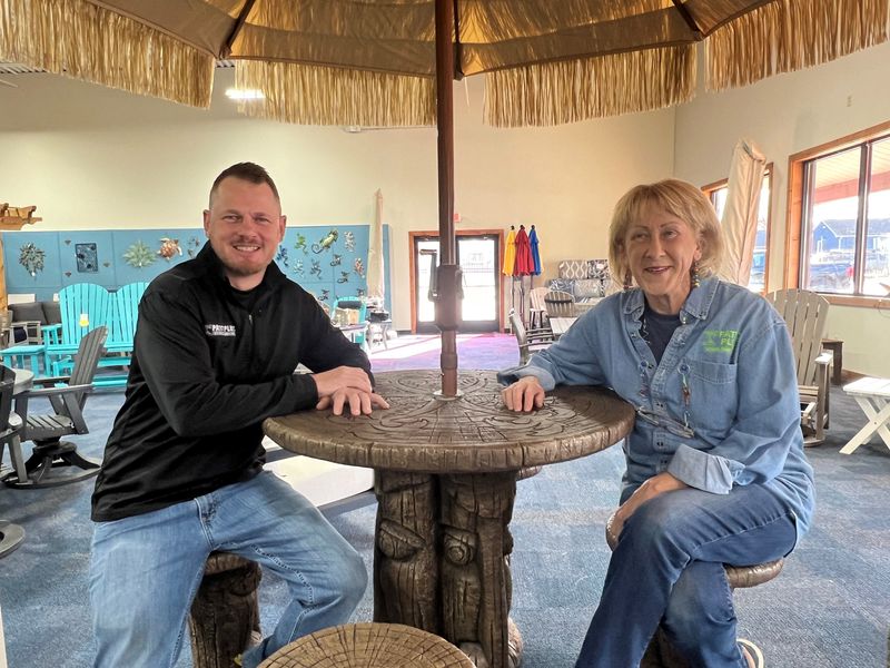 Jesse Jacobs and his mom Carol Jacobs at their family owned business, Patio Plus Outdoor Furniture.