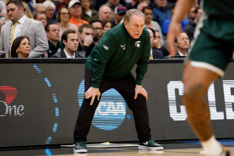Mar 27, 2026; Washington, DC, USA; Michigan State Spartans head coach Tom Izzo in the first half during a Sweet Sixteen game of the East Regional of the men's 2026 NCAA Tournament at Capital One Arena. Mandatory Credit: Geoff Burke-Imagn Images
